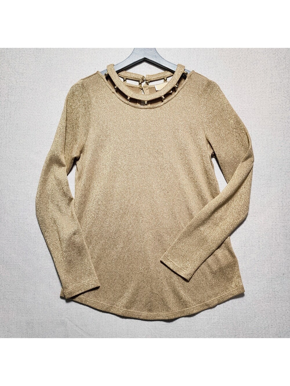 Medium Michael Kors Glam Goldtone Knit Tunic Top with Cutout Beaded Collar